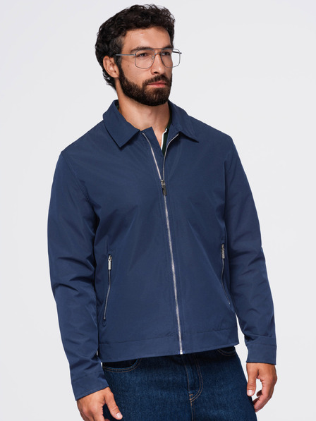 Ombre Clothing Férfi könnyű átmeneti cipzáras kabát klasszikus gallérral – sötétkék V1 OM-JANP-0224 Ombre Clothing