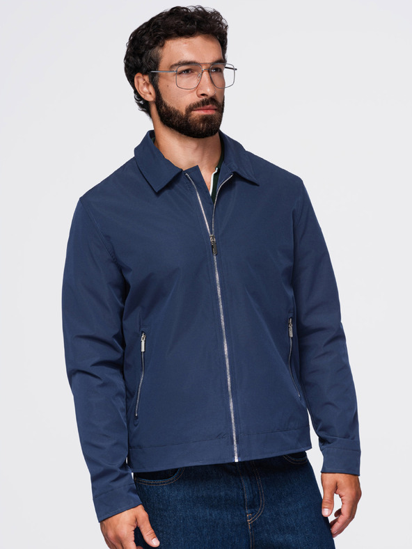 Ombre Clothing Férfi könnyű átmeneti cipzáras kabát klasszikus gallérral – sötétkék V1 OM-JANP-0224 Ombre Clothing