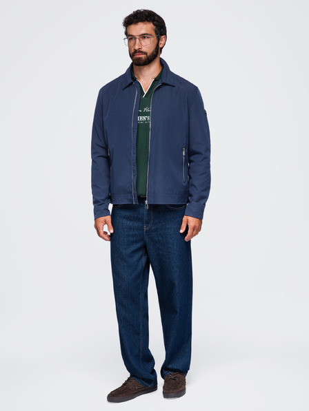 Ombre Clothing Férfi könnyű átmeneti cipzáras kabát klasszikus gallérral – sötétkék V1 OM-JANP-0224 Ombre Clothing