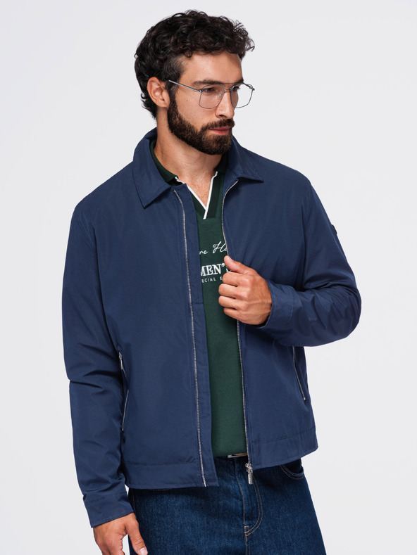 Ombre Clothing Férfi könnyű átmeneti cipzáras kabát klasszikus gallérral – sötétkék V1 OM-JANP-0224 Ombre Clothing