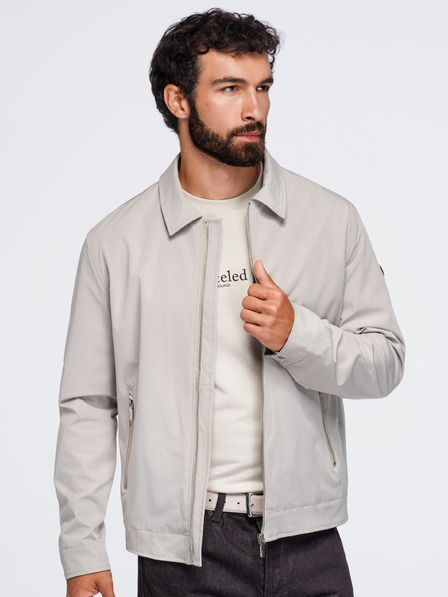Ombre Clothing Férfi könnyű átmeneti cipzáras kabát klasszikus gallérral – szürke-bézs V2 OM-JANP-0224 Ombre Clothing