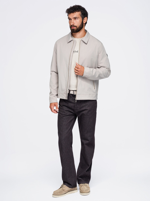 Ombre Clothing Férfi könnyű átmeneti cipzáras kabát klasszikus gallérral – szürke-bézs V2 OM-JANP-0224 Ombre Clothing