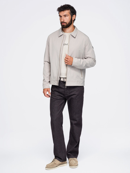 Ombre Clothing Férfi könnyű átmeneti cipzáras kabát klasszikus gallérral – szürke-bézs V2 OM-JANP-0224 Ombre Clothing