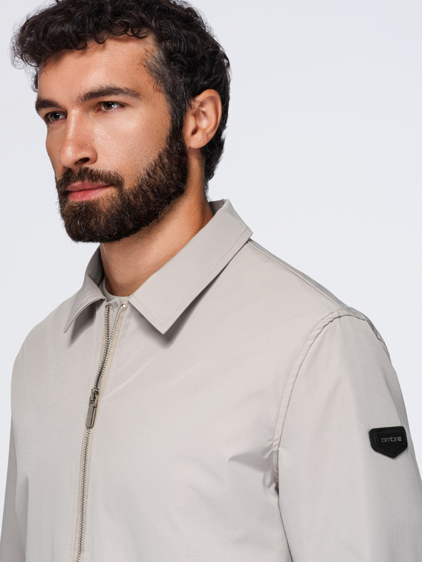 Ombre Clothing Férfi könnyű átmeneti cipzáras kabát klasszikus gallérral – szürke-bézs V2 OM-JANP-0224 Ombre Clothing