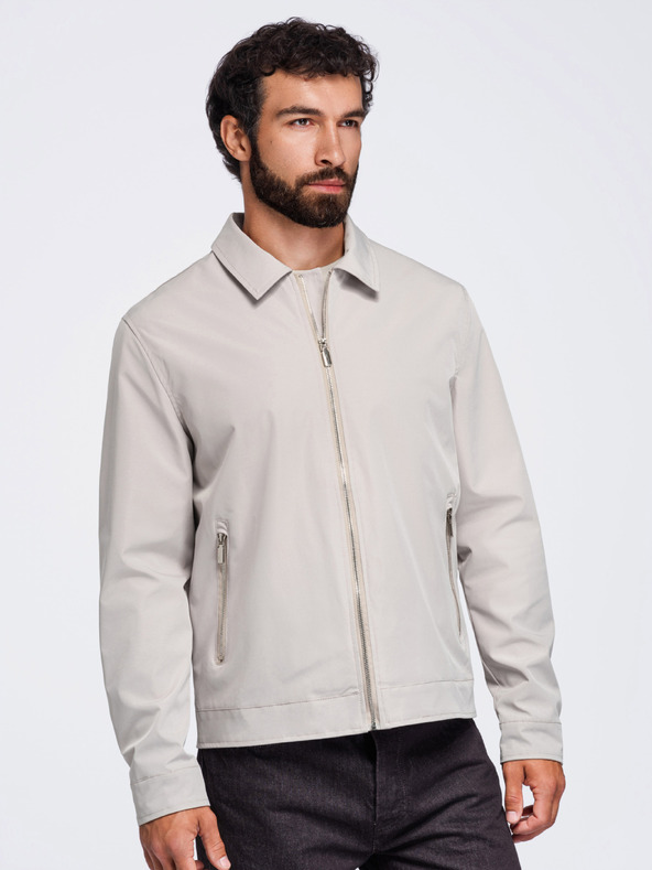 Ombre Clothing Férfi könnyű átmeneti cipzáras kabát klasszikus gallérral – szürke-bézs V2 OM-JANP-0224 Ombre Clothing
