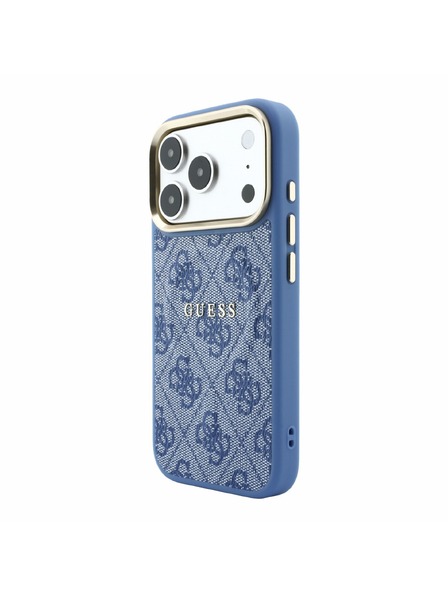 Guess Guess PU Leather 4G Gold Frame Embossed MagSafe Hátlap iPhone 18 Pro-hoz Blue