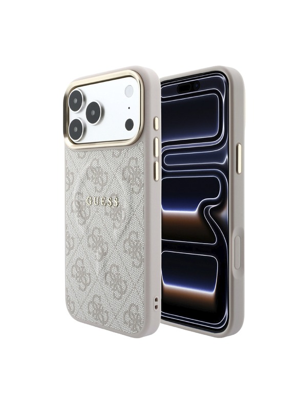 Guess Guess PU Leather 4G Gold Frame Embossed MagSafe Hátlap iPhone 18 Pro-hoz Pink