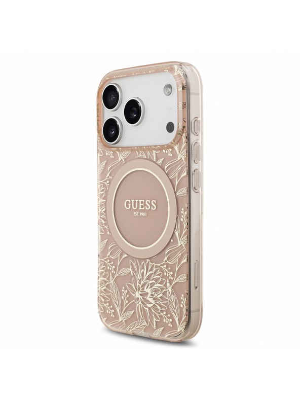 Guess Guess IML Flowers Allover Strap MagSafe Hátlap iPhone 18 Pro-hoz Pink