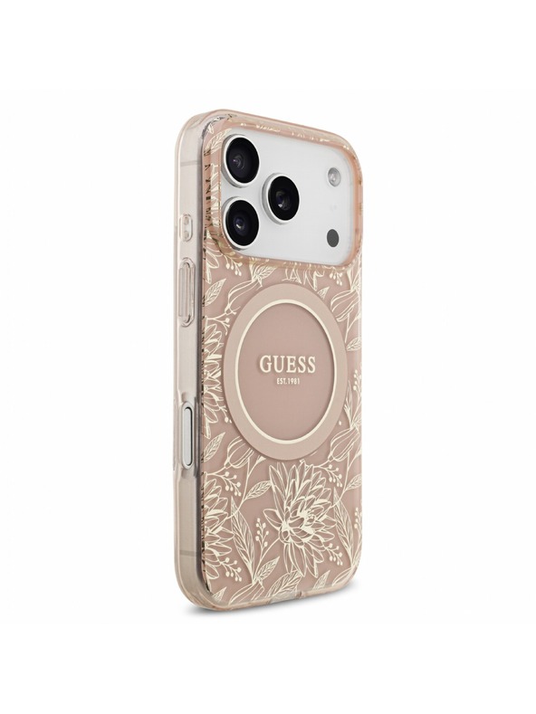 Guess Guess IML Flowers Allover Strap MagSafe Hátlap iPhone 18 Pro-hoz Pink