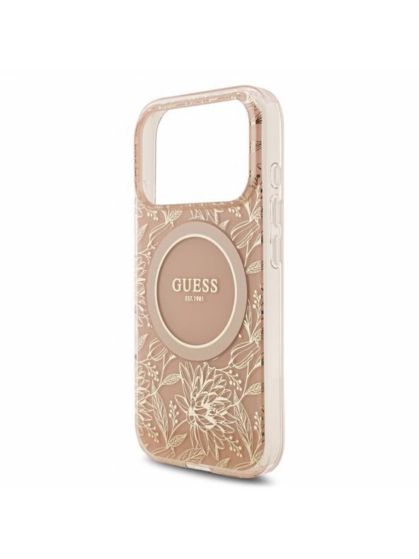 Guess Guess IML Flowers Allover Strap MagSafe Hátlap iPhone 18 Pro-hoz Pink