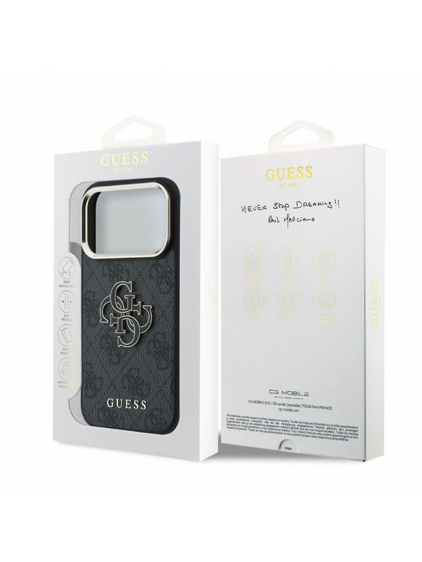 Guess Guess PU 4G Resin Metal Logo Hátlap iPhone 18 Pro-hoz Black