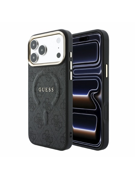 Guess Guess PU Leather 4G Gold Frame Embossed MagSafe Hátlap iPhone 18 Pro-hoz Black