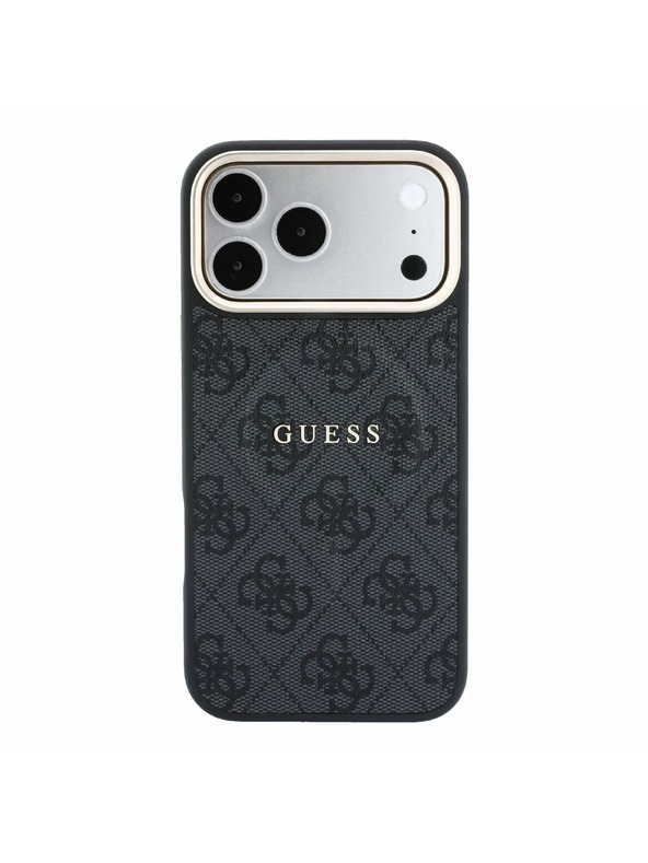 Guess Guess PU Leather 4G Gold Frame Embossed MagSafe Hátlap iPhone 18 Pro-hoz Black