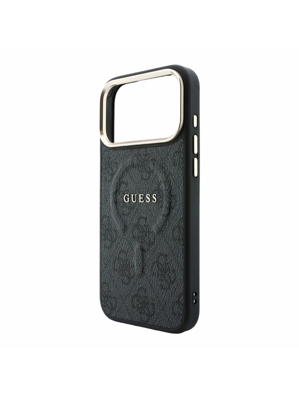 Guess Guess PU Leather 4G Gold Frame Embossed MagSafe Hátlap iPhone 18 Pro-hoz Black