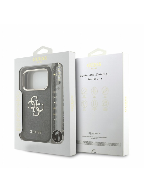 Guess Guess PU 4G Metal Logo Strap Hátlap iPhone 18 Pro-hoz Black