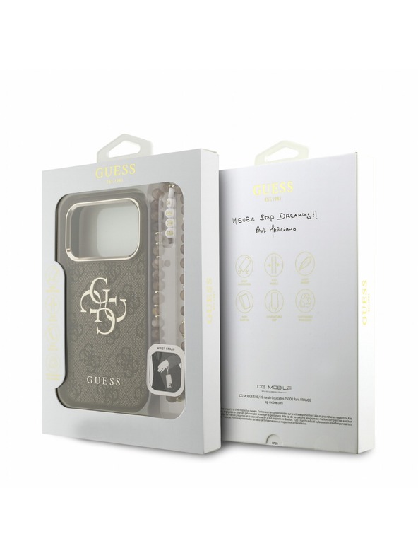 Guess Guess PU 4G Metal Logo Strap Hátlap iPhone 18 Pro-hoz Brown