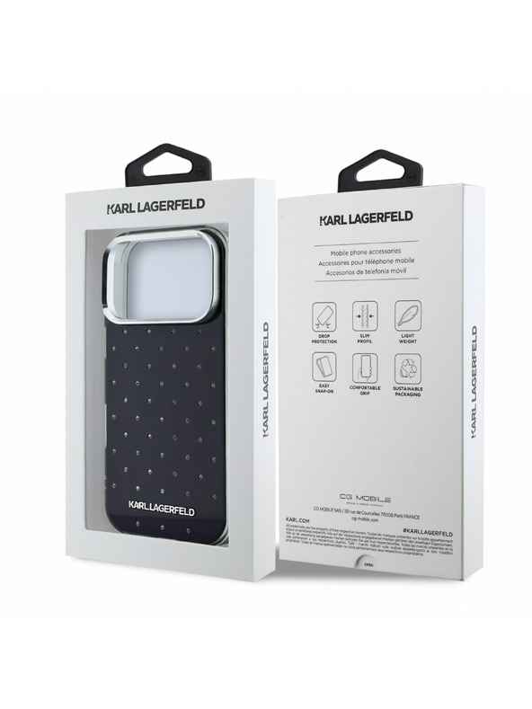 Karl Lagerfeld Karl Lagerfeld IML Rhinestones Allover Magsafe Hátlap iPhone 18 Pro-hoz Black
