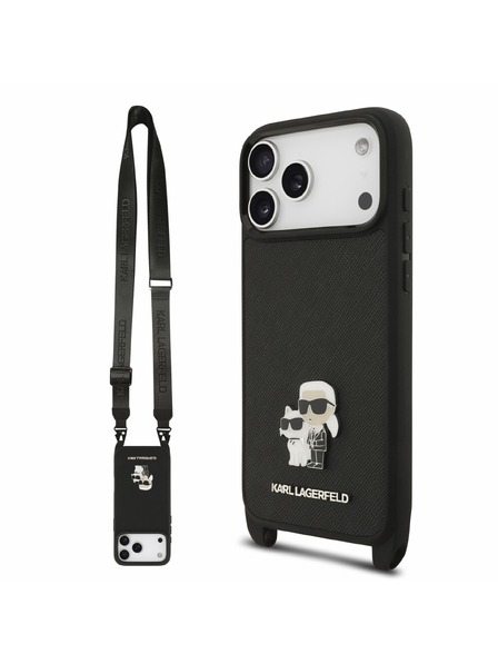 Karl Lagerfeld Karl Lagerfeld Saffiano Crossbody Pánt Karl and Choupette Hátlap iPhone 18 Pro Black