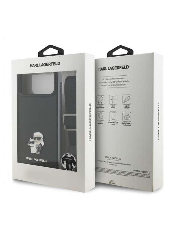 Karl Lagerfeld Karl Lagerfeld Saffiano Crossbody Pánt Karl and Choupette Hátlap iPhone 18 Pro Black