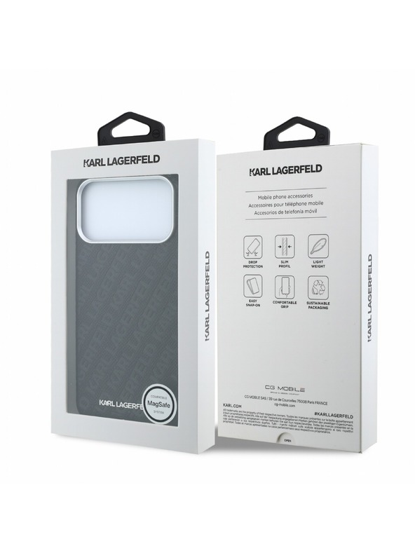 Karl Lagerfeld Karl Lagerfeld PU Grained Allover Semi Wrap Magsafe Hátlap iPhone 18 Pro Black