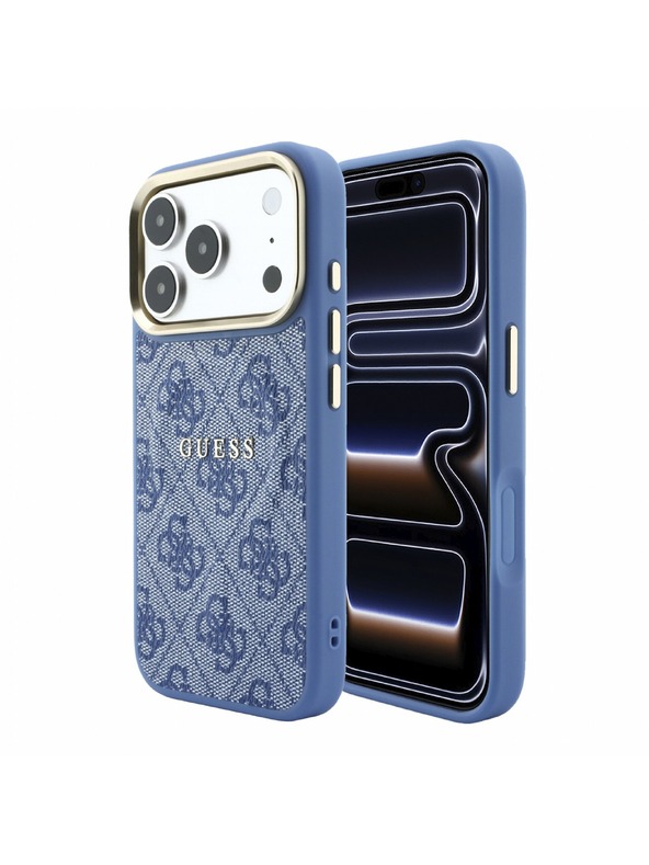 Guess Guess PU Leather 4G Gold Frame Embossed MagSafe Hátlap iPhone 18 Pro Max Blue