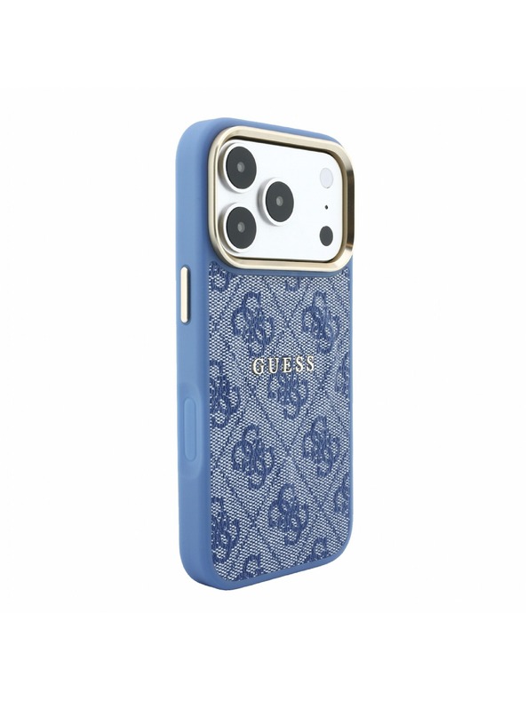 Guess Guess PU Leather 4G Gold Frame Embossed MagSafe Hátlap iPhone 18 Pro Max Blue
