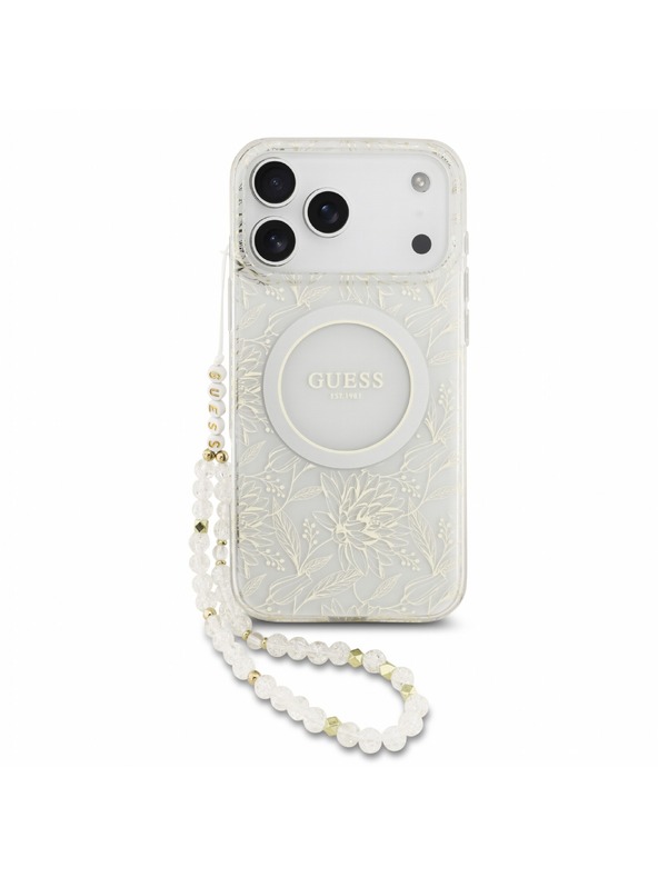 Guess Guess IML Flowers Allover Pánt MagSafe Hátlap iPhone 18 Pro Max White
