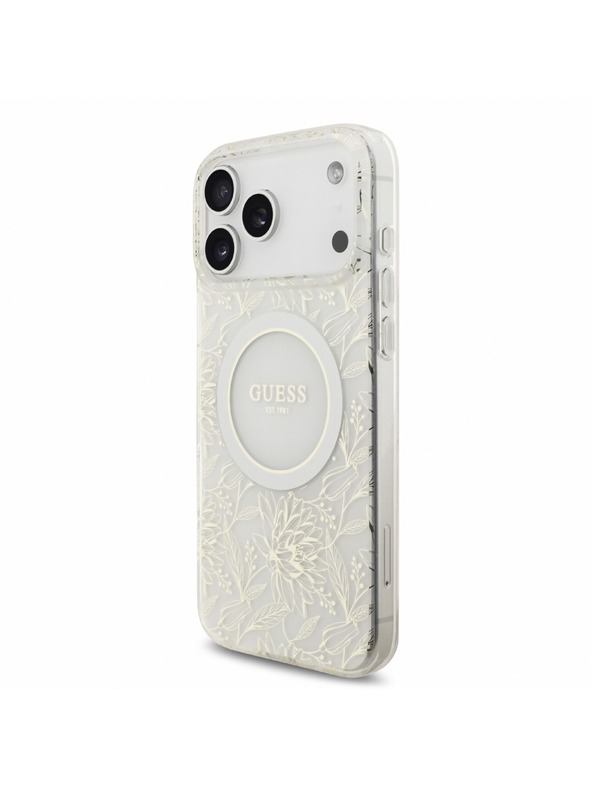 Guess Guess IML Flowers Allover Pánt MagSafe Hátlap iPhone 18 Pro Max White