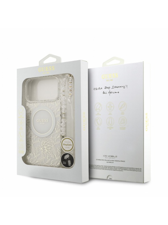 Guess Guess IML Flowers Allover Pánt MagSafe Hátlap iPhone 18 Pro Max White