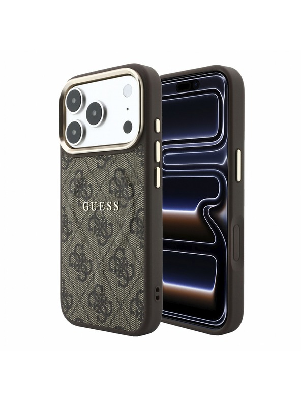 Guess Guess PU Leather 4G Gold Frame Embossed MagSafe Hátlap iPhone 18 Pro Max Brown