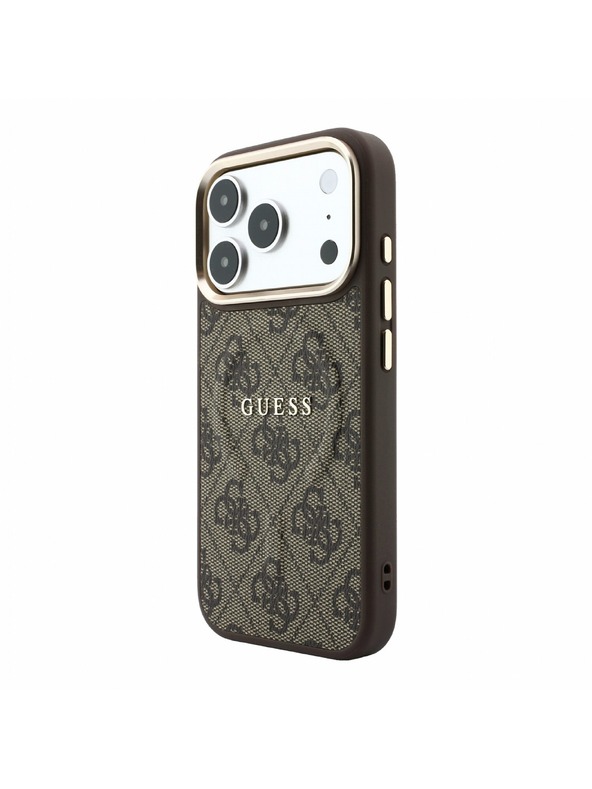 Guess Guess PU Leather 4G Gold Frame Embossed MagSafe Hátlap iPhone 18 Pro Max Brown