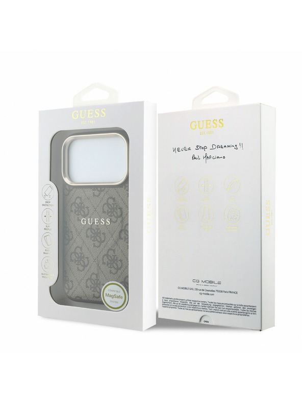 Guess Guess PU Leather 4G Gold Frame Embossed MagSafe Hátlap iPhone 18 Pro Max Brown