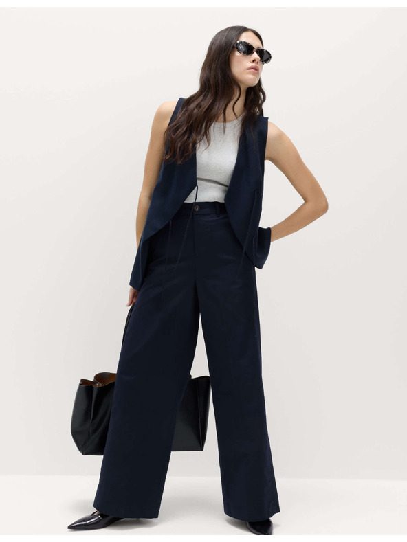 Marks & Spencer Chino nadrág széles szárral és magas pamutaránnyal Marks & Spencer tengerkék