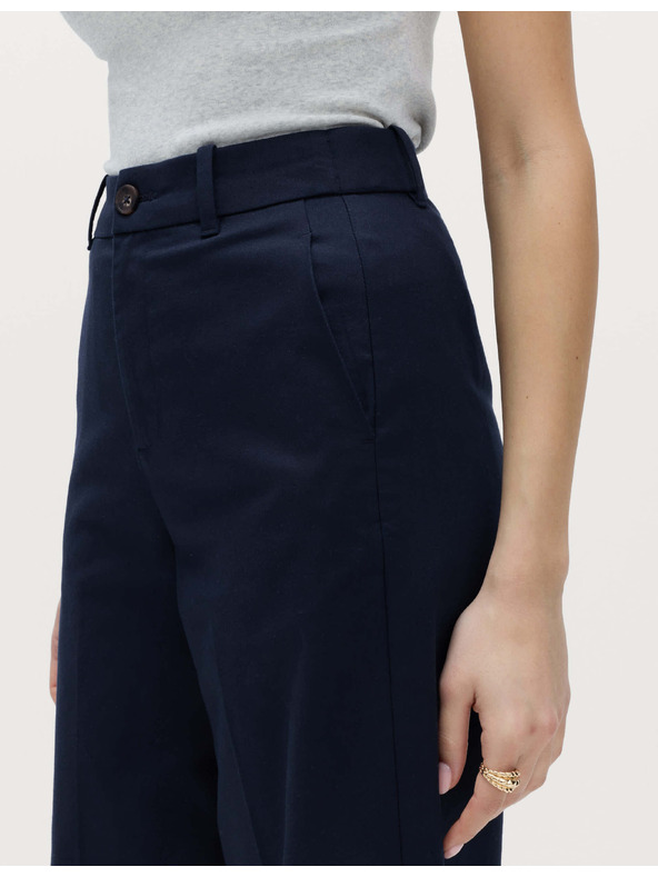 Marks & Spencer Chino nadrág széles szárral és magas pamutaránnyal Marks & Spencer tengerkék