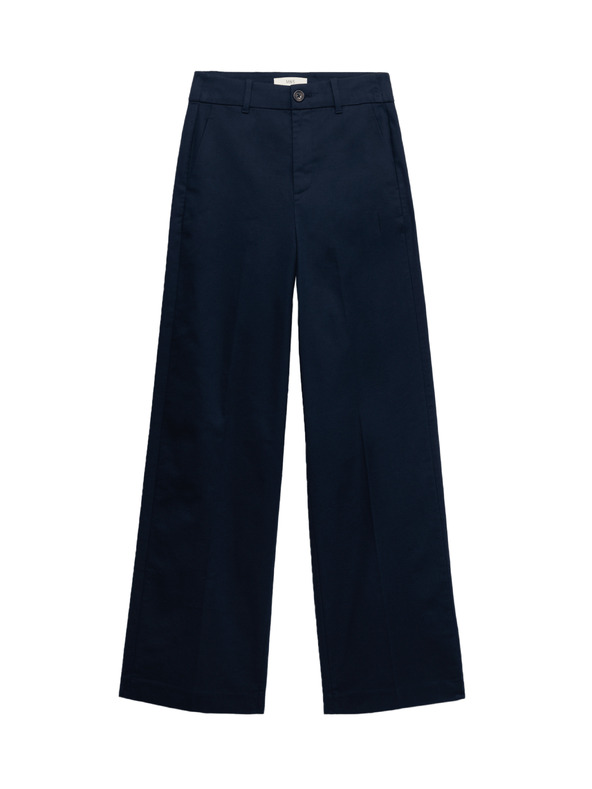 Marks & Spencer Chino nadrág széles szárral és magas pamutaránnyal Marks & Spencer tengerkék