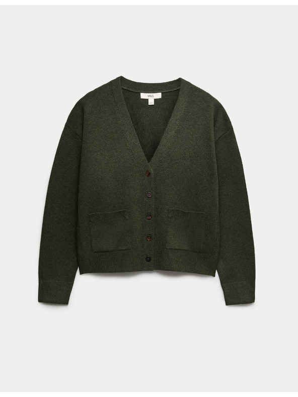 Marks & Spencer Gombos kardigan légáteresztő fonalból V-nyakkivágással Marks & Spencer zöld