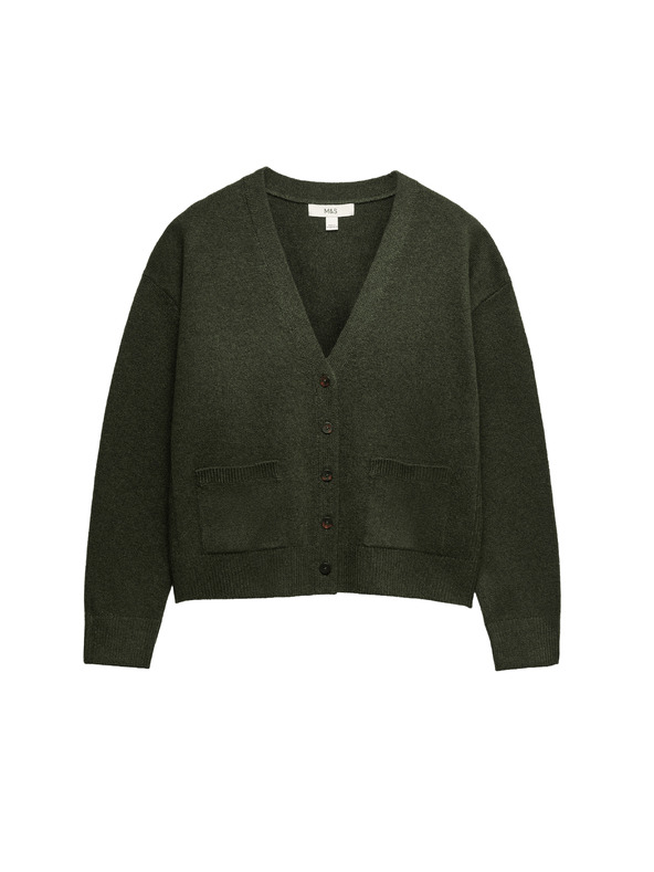 Marks & Spencer Gombos kardigan légáteresztő fonalból V-nyakkivágással Marks & Spencer zöld