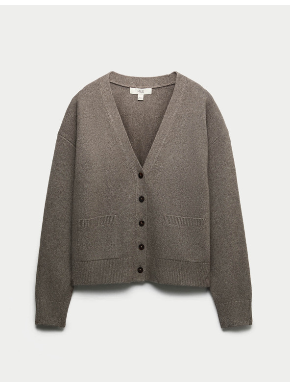 Marks & Spencer Gombos kardigan légáteresztő fonalból V-nyakkivágással Marks & Spencer barna