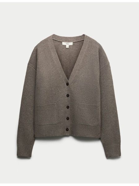 Marks & Spencer Gombos kardigan légáteresztő fonalból V-nyakkivágással Marks & Spencer barna