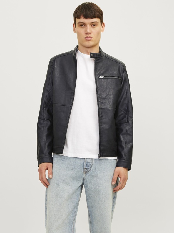 Jack & Jones JJEDYLAN férfi fekete bőr kabát