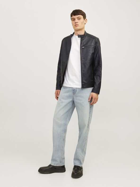 Jack & Jones JJEDYLAN férfi fekete bőr kabát