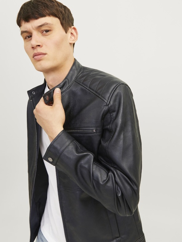 Jack & Jones JJEDYLAN férfi fekete bőr kabát