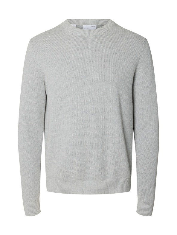 SELECTED Férfi strukturált light grey pulóver