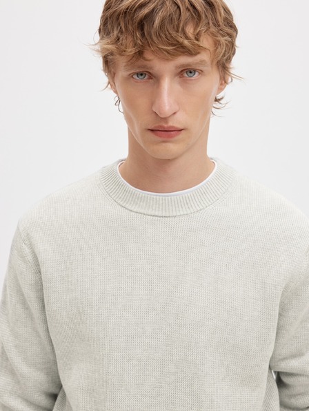 SELECTED Férfi strukturált light grey pulóver