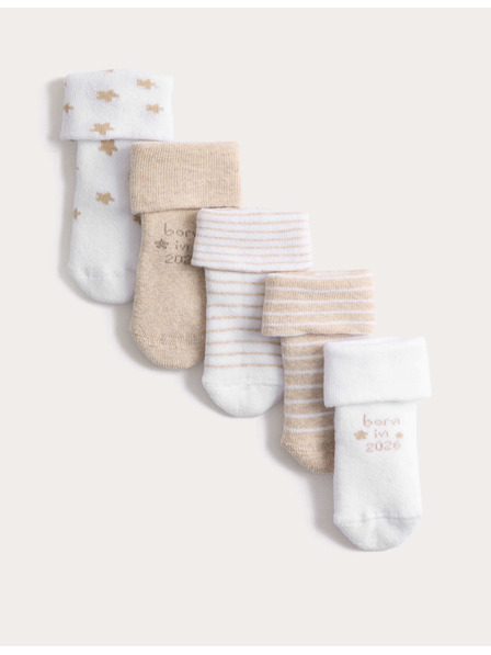 Marks & Spencer Frotte "Born in 2026" feliratú magas pamuttartalmú zokni (0–12 hónap), 5 pár Marks & Spencer fehér