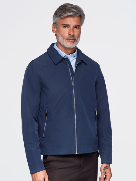 Ombre Clothing Férfi könnyű átmeneti cipzáras kabát klasszikus gallérral – sötétkék V1 OM-JANP-0224 Ombre Clothing