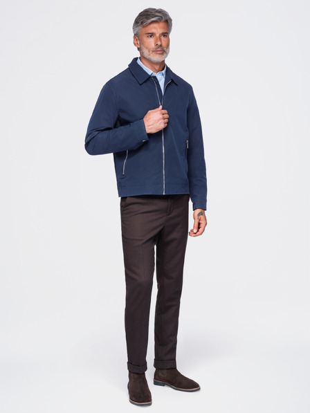 Ombre Clothing Férfi könnyű átmeneti cipzáras kabát klasszikus gallérral – sötétkék V1 OM-JANP-0224 Ombre Clothing