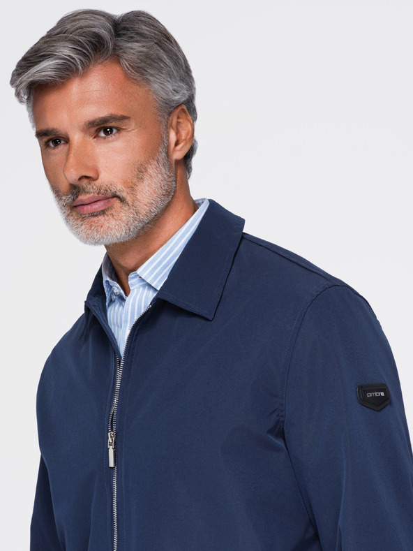 Ombre Clothing Férfi könnyű átmeneti cipzáras kabát klasszikus gallérral – sötétkék V1 OM-JANP-0224 Ombre Clothing