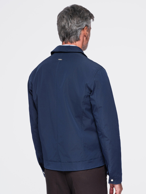 Ombre Clothing Férfi könnyű átmeneti cipzáras kabát klasszikus gallérral – sötétkék V1 OM-JANP-0224 Ombre Clothing