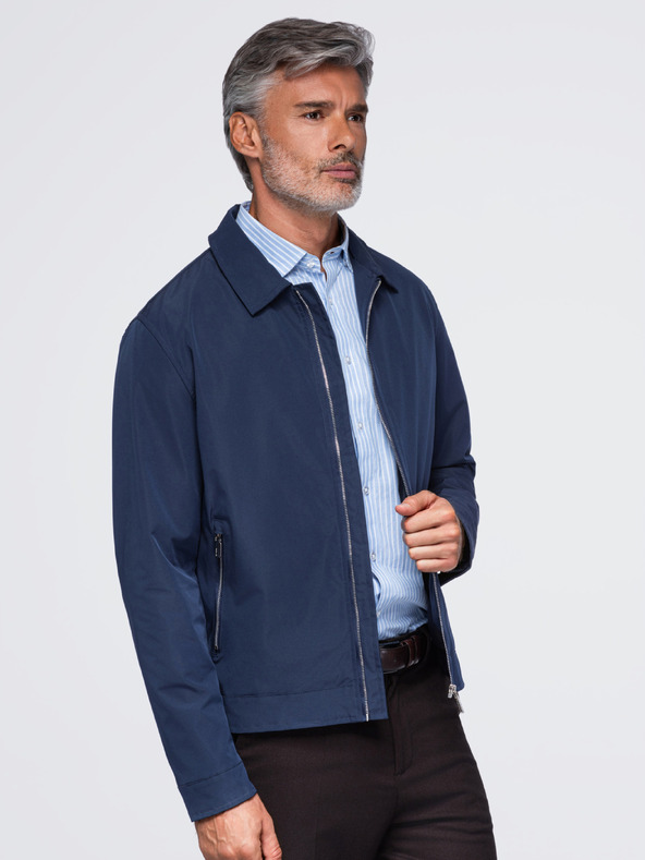 Ombre Clothing Férfi könnyű átmeneti cipzáras kabát klasszikus gallérral – sötétkék V1 OM-JANP-0224 Ombre Clothing